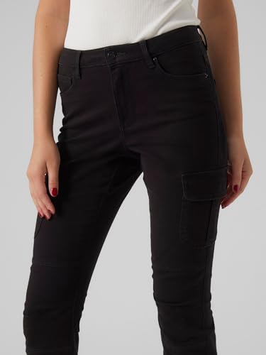 VERO MODA Damen Jeans Hose Stretch Denim Jogger Pants Cargo Stoffhose VMIVY, Farben:Schwarz, Größe:M / 30L, Beinlänge:L30