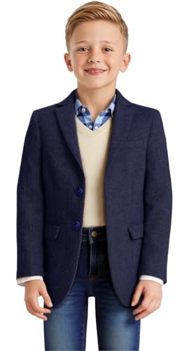 ACAMZ Boys Jacket Kids Tuxedo Slim Fit Retro Herringbone Tweed Navy Blazer Two Button Toddler Sport Coat with Pocket Size 4
