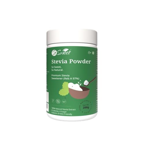 So Sweet Stevia Powder - Sugar-Free, Natural Sweetener, 200gm, Zero Calories, Diabetic & Keto Friendly, Safe for All Ages, Ideal for Weight Loss and Healthy Lifestyle
