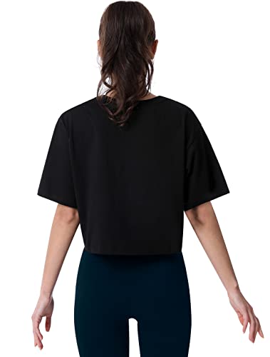 Cosy Pyro 4-Pack Women's Cotton Crop T-Shirts Short Sleeve Solid Cropped Athletic Top Round Neck Casual Workout Yoga Tees4