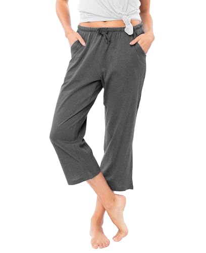 Image of Sexy Basics Women's 100% Cotton Lounge Pants | Capri Style Pajama Sleep Bottoms | Drawstring & Pockets |Multi-Packs & Colors