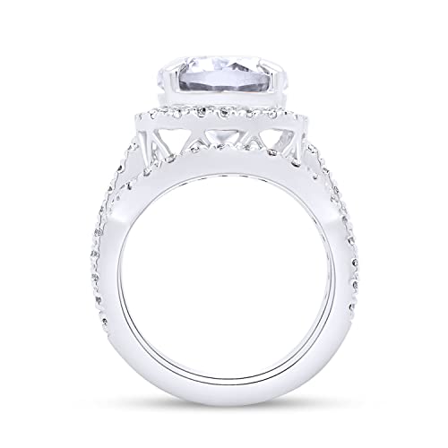 SAVEARTH DIAMONDS Cushion & Round Cut Lab Created Diamond Moissanite Engagement Ring & Double Wedding Band Halo Bridal Set, Wedding Rings Bands in 10K/14K Solid Gold (3.50 Cttw, G-H/VVS1) Jewelry Gift3
