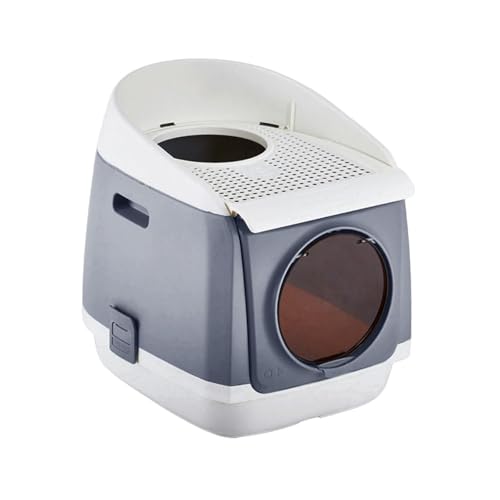 Generic Front Entry Top Exit Kitty Litter Tray, Hooded Odorless Cat Toilet, Cat Litter Tray, Gray