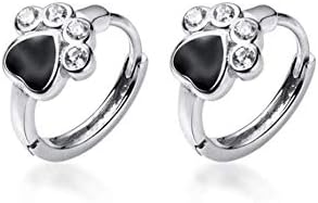 Cute Puppy Paw Print Small Sleeper Hoop Earrings Sterling Silver for Women Teen Girls Fake CZ Diamond Lovely Animal Dog Cat Huggie Round Hoops Earring Pet Lovers Gifts Hypoallergenic