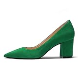 JOY IN LOVE Pumps for Women Chunky Heels Comfortable Middle Block Heel Work Dress Pumps Green Suede...