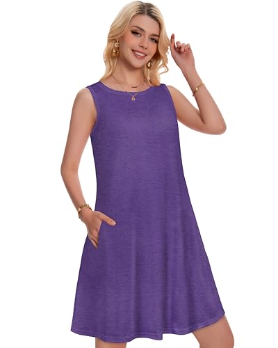 Image of Summer Dresses for Women Beach Boho Sleeveless Vintage Floral Flowy Pocket Tshirt Tank Sundresses 2026