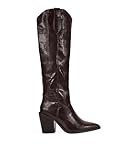 BOSANOVA Botas Camperas de caña Alta Estilo Cowboy para Mujer con Tiradores Laterales, Puntera Fina y tacón Ancho. Cierre con Cremallera Interior. Calzado para Mujer Marron 38