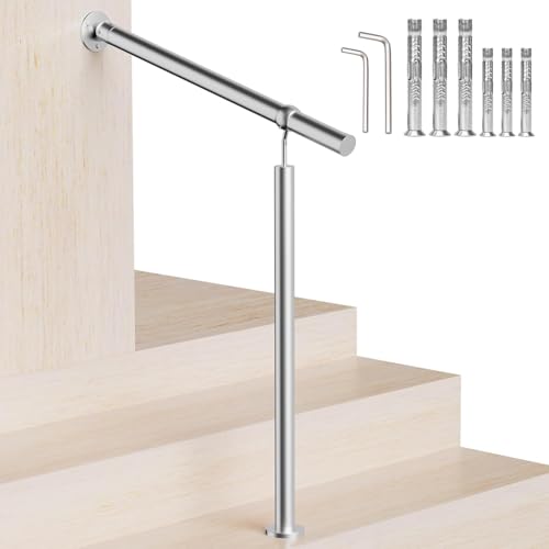 NArra Stainless Steel Handrail Outdoor Steps,80cm/31.5in Indoor Exterior Hand Rail Kit for 1-2 Steps,Transitional Hand Support Railing for Kids,Seniors,Pregnant,Porch & Deck Safety Stair Rails