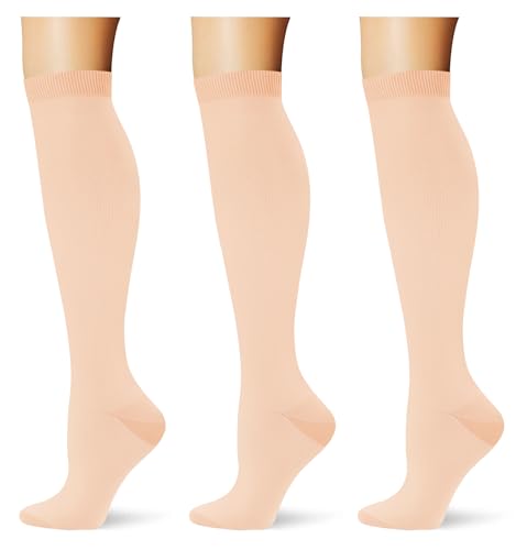 Image of (3 pairs) Compression Socks 20-30 mmHg Long Knee High Socks for Women Men Support Athletic Travel Daily Wear
