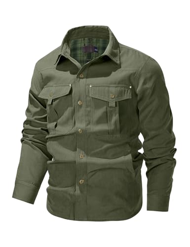 Image of Haellun Men's Flannel Lined Shacket Long Sleeve Plaid Western Cowboy Snap Button Down Shirts Jackets with Pockets