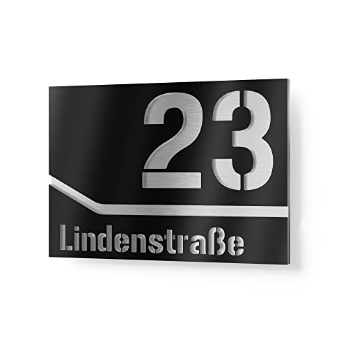 GRAVIERS DESIGN Número de Casa Exterior Personalizable de Acero Inoxidable. 250x175 mm en Negro Resistente a la Intemperie. Para Puertas y Portales. [Made in Germany] Cover