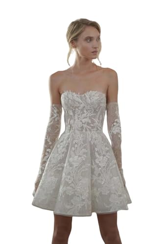 Xijun White Short Wedding Dresses for Women 2025 Mini Bridal Dress Reception Gowns for Bride with Sleeves