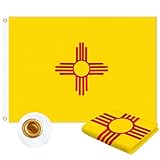 New Mexico Flag 3x5 FT Heavy Duty Outdoor, Fully Embroidered Sun Symbol | Double Sided 210D Oxford Fabric | Brass Grommets and 4 Stitch Hemming | State of New Mexico NM Flag for Outside House Garden