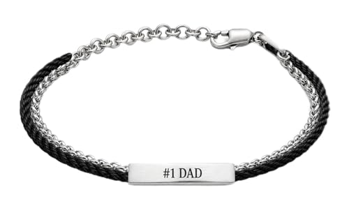 Galis Mens Bracelet - Stainless Steel Non Tarnish Rope Chain Bracelets Stylish Fathers Day Gift for Men Dad Husband Boyfriend (Black & Silver (Engraved) 7.00 Inches)
