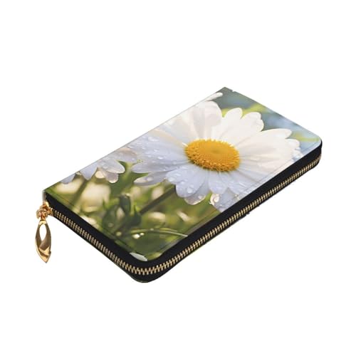 White Daisy Prints Leather Long Clutch Wallet for Fashionable Girls and Women - Durable, Stylish, and Functional, Black, One Size3