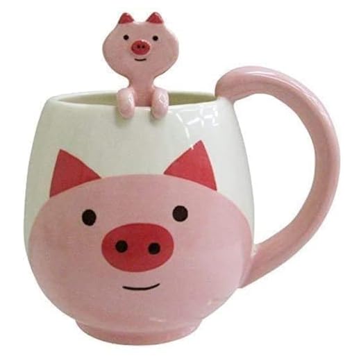 Divertida taza de café de cerdo de 14 oz con cuchara divertida taza de regalo novedad taza de cerámica regalo para mujeres hombres cumpleaños Navidad