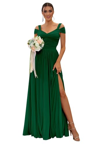 Image of SOLODISH Off The Shoulder Bridesmaid Dresses Long Chiffon Formal Evening Dresses for Women