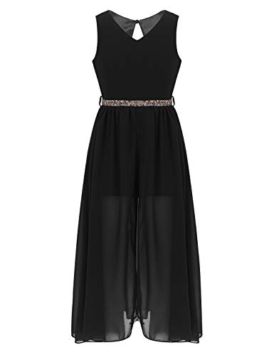 Big Girls Halter-Neck Floral Lace Junior Bridesmaid Romper Dress Wedding Party Ball Prom Evening Long Gowns Black A 16 Years2