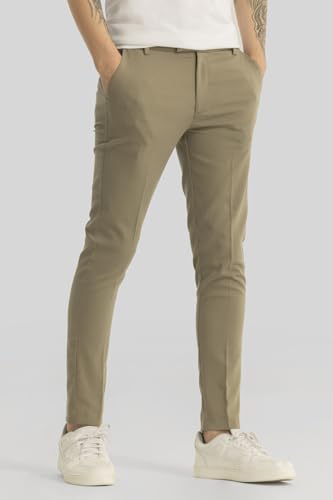 Image of SNITCH Yann Khaki Plain Slim Fit Trousers