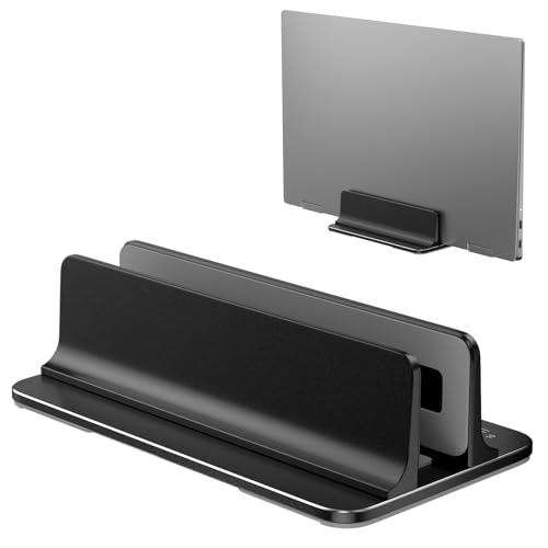 GleYo Vertical Laptop Stand for Desk Aluminum Book Holder with Adjustable Slot Desktop Accessories for MacBook Pro/Air Gaming Laptops Black