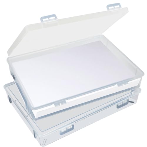Vurixfo 2 Pack Clear A4 Storage Box Plastic A4 File Box with Lid Portable Project Case Clear Multi-Purpose Document Case Paper Storage for Craft Document Magazine Art Supplies