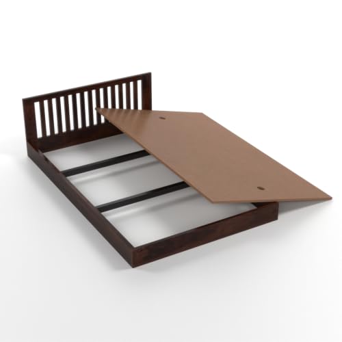 Image of Solid Sheesham Wood Single Bed Without Storage for Bedroom | Single Size Wooden Cot with Vertical Slatted Headboard & Low Footboard | Modern Platform Divan Bed (Walnut Finish)
