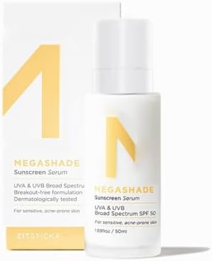 ZitSticka MEGASHADE Sunscreen Serum for Face w/SPF 50-50ml UVA/UVB Protection - Ideal Skin Care for Breakout Prone & Sensitive Skin - Lightweight & Dermatologist Tested