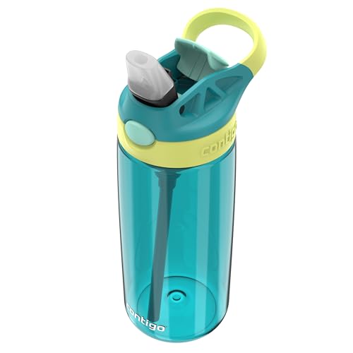 Image of Contigo Aubrey Kids Water Bottle, 20oz, Juniper /Limelight, Spill-Proof Lid, Dishwasher Safe, BPA Free, Blue and Yellow