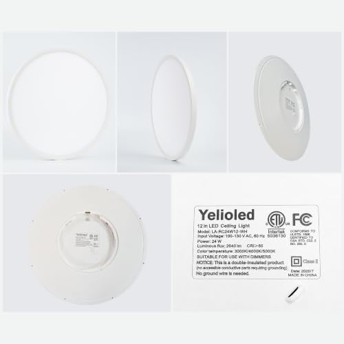 Image of 6 Pack 12 Inch Hardwired Dimmable LED Flush Mount Ceiling Light Fixtures, 24W 2640LM 3000K /4000K /5000K, House Upgrade Led Lights for Bedroom Hallway Laundry Room Rental Units, 240W Equiv., White