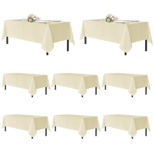 Image of sancua Beige Tablecloths for 8 Foot Rectangle Tables, 8 Pack - Washable Polyester Fabric Table Cloth for Wedding Party, Birthday, Banquet Reception, 60x120 Inch