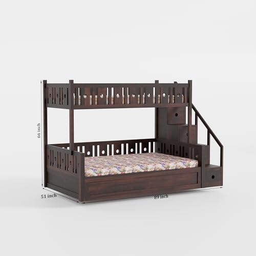 Image of Wudniture Solid Sheesham Wood Bunk Bed for Kids and Adults with Storage (Walnut with Storage)
