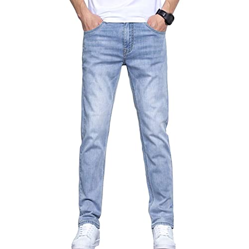 Mens Stretch Straight Leg Jeans Slim Fit Washed Straight Leg Denim Pants Lightweight Comfort Jean