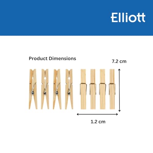 Elliott Hardwood Clothes Pegs with Metal Coil Spring for Firm Grip, Contoured to Prevent Leaving Marks on Clothing, This Pack Include 36 Pegs Ideal for Outdoor and Indoor Use