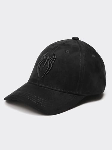 Image of Bewakoof Marvel Unisex Black Spidey Stealth Embroidered Premium Super Suede Baseball Cap