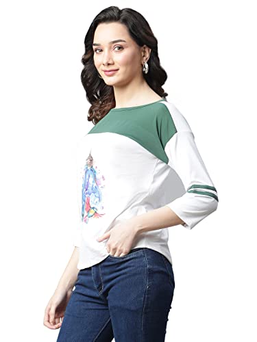 Image of OM SAI LATEST CREATION Women's New 3D Printed Lycra 3 /4 Sleeve Regular Fit Office wear,Casual wear Western Top