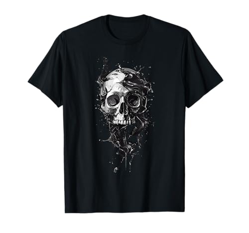 Tête de mort liquide, fluide, moderne rock fun noir et blanc T-Shirt