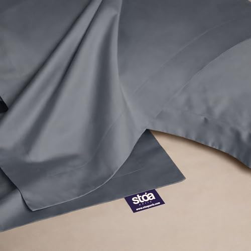 Image of Stoa Paris 350TC Luxstre Cotton Super King Flat Bedding Set for King & Double Size Beds with 2 Pillow Covers, 274cm x 274 cm Bedsheet, All-Season Comfort, Breathable, Home Decor, Panache - Grey