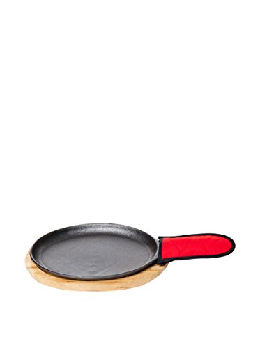 Old Mountain Pre-Seasoned Cast Iron Mid Size Fajita Plate Set with Wood Base and Cotton Mitt