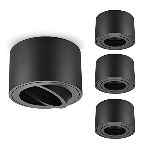 URing Focos Techo Giratorio, Focos de Superficie Plafón Focos para Módulo LED, Redonda Lampara Focos LED de Techo Interior, Ø 80x50mm 230V para cocinas Mate Negro, bombilla no incluida, Juego de 4