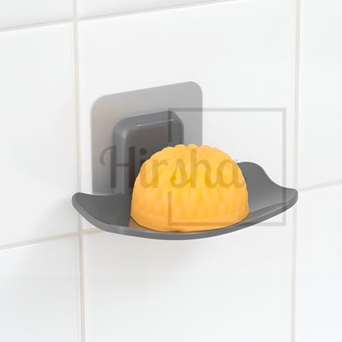 Image of Self Adhesive Soap Holder for Bathroom Wall | Plastic Soap Stand with Drain Tray | Wall Mounted Soap Dish | No Drilling Bathroom Soap Holder (Oval Gray 04)