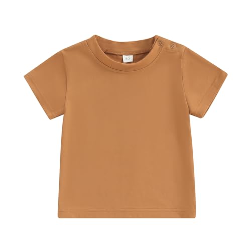 Image of Toddler Baby Boy Girl Short Sleeve Crew Neck T Shirt Pullover Sweatshirt Summer Basic Tee Solid Casual Clothes