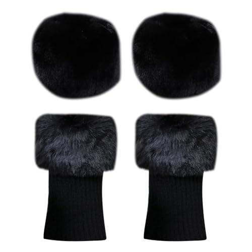 Image of 2 Pairs Faux Fur Boot Covers Winter Wrist Cuff Warmers Fluffy Leg Warmers Fuzzy Cuffs Short Wrist Warmers Black