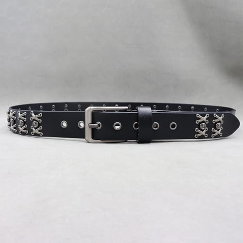 Unisex 1.5-Inch Wide Studded Black Leather Belt With Circle Cross Rivets & Single Prong Square Buckle3