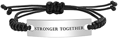 Handmade Inspirational Braided ID Bracelet Adjustable Cord Rope Mantra Bracelet Bangle Friendship Jewelry (Stronger together)