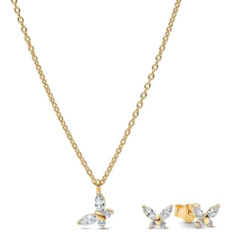 Pendientes Mariposa y collar dorado con circonitas, el regalo elegante ideal para mujer 21128