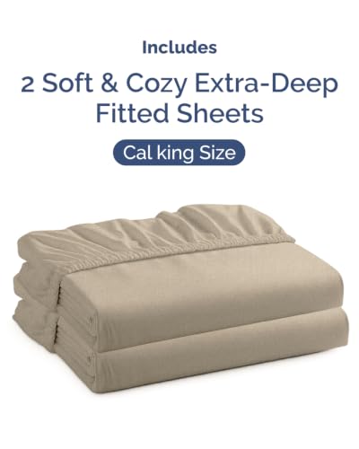 Image of CGK Linens 2 Pack Extra Deep Cal King Fitted Sheets - Heathered Beige