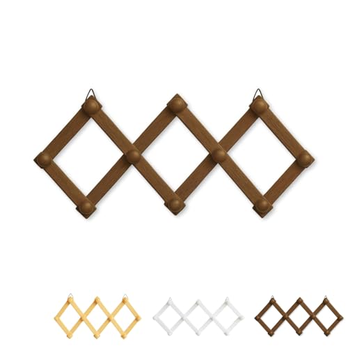 PALUPLUS Appendiabiti da Parete in Legno, Attaccapanni da muro Estensibile con 10 Ganci, adatto per ingresso, soggiorno, camera da letto, Made in Italy -8019F -0,9 (Noce)