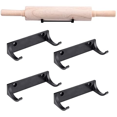 Horizontal Rolling Pin Wall Mount Holder Rolling Pin Display Rack Hook Hanger Storage, Black Pack of 4 Cover
