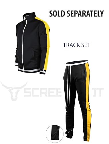SCREENSHOTBRAND-S51700 Mens Urban Hip Hop Premium Track Jacket - Slim Fit Side Taping Basic Fashion Top-BK/GD-Large