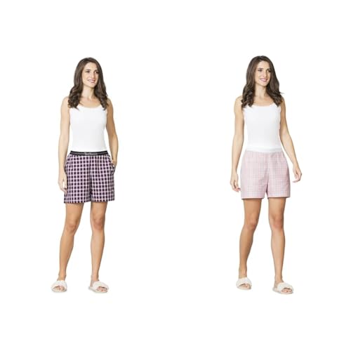 Image of Van Heusen Women's Checkered & Plush Back Elasticized Waistband Lounge Shorts - Available in Pack of 1 & 2
